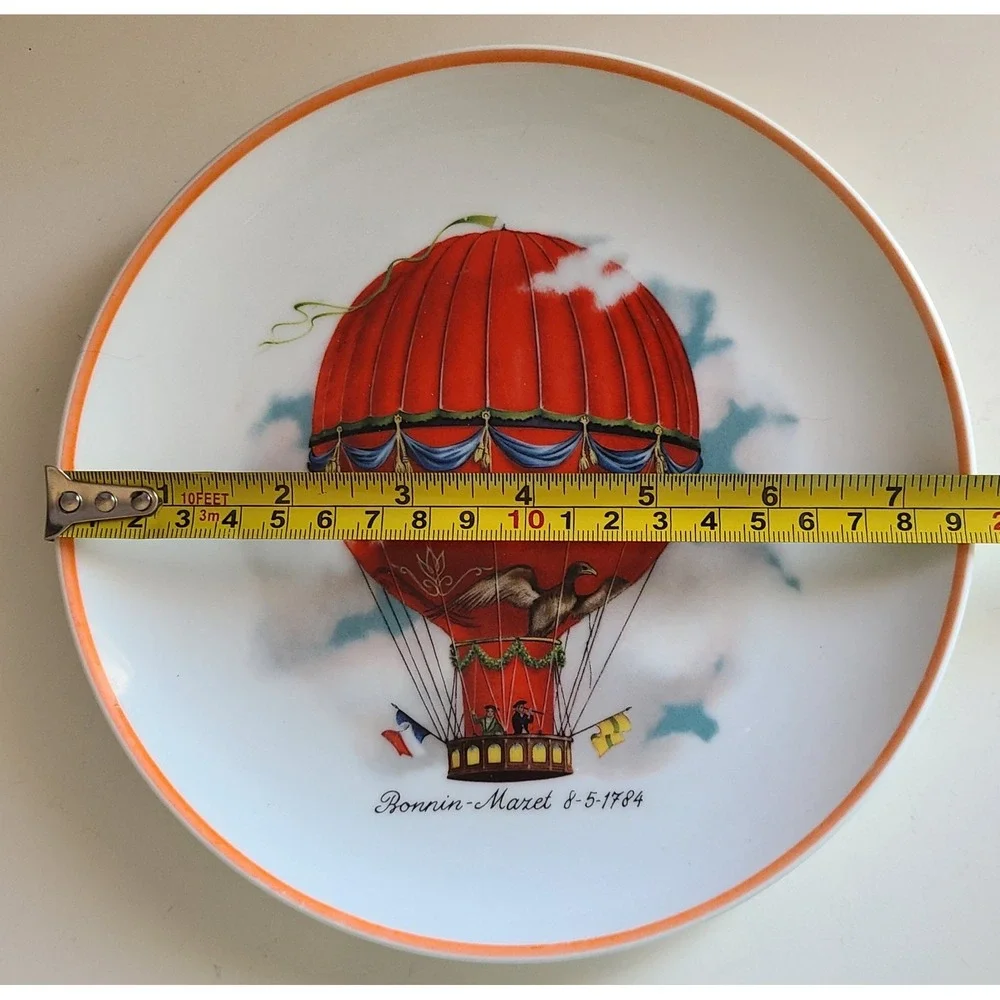 Vintage porcelian red hot air balloon decorative plate